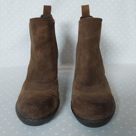 Born Brown Distressed Suede Western Inspired Stacked Heel Pull On Ankle Boots - Picture 3 of 11